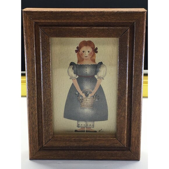 Vintage Folk Art Primitive Tile Painted By Mimi Rectangular Framed Wall Hanging - Picture 5 of 13
